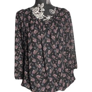 NWT Papermoon Black Floral Pullover Top Sheer 3/4 Sleeve Blouse Small